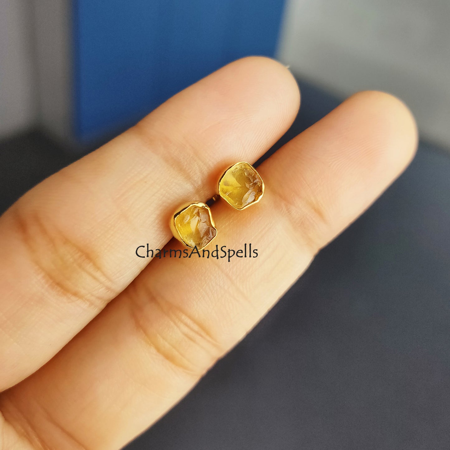 Raw Citrine Earrings, Dainty Citrine Jewelry, November Birthstone Earrings, Yellow Studs, Raw Crystal Earrings, Tiny Raw Stud Earrings, Gift