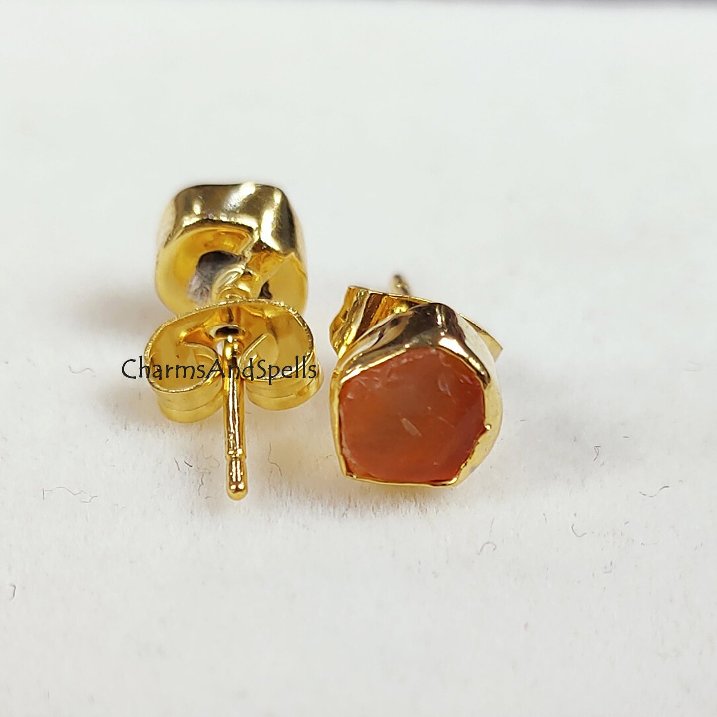 Tiny Raw Carnelian Gemstone Earrings, Carnelian Stud Earrings, Carnelian Jewelry, Healing Crystal Orange Crystal Earrings, July Birthstone