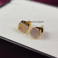 Raw Rose Quartz Stud Earrings | Tiny Gold Plated Crystal Earrings January Birthstone