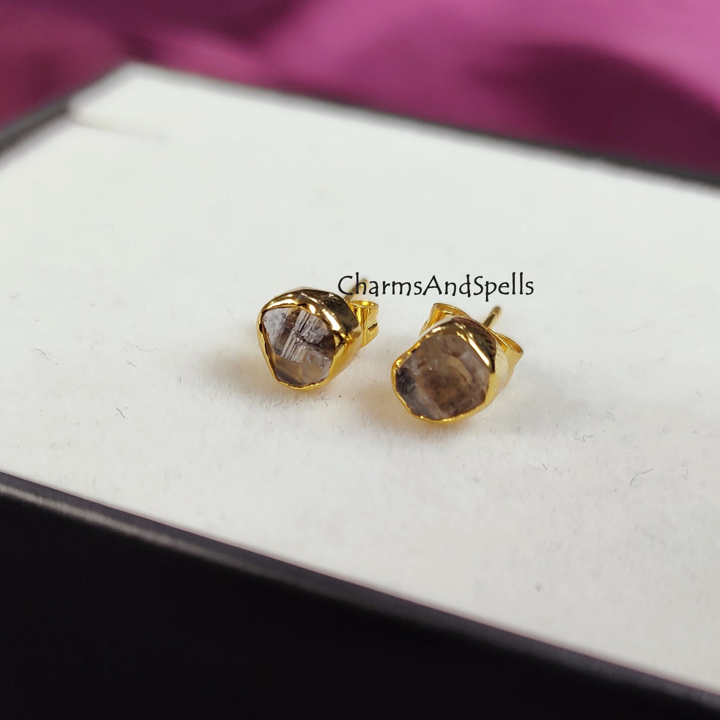 Tiny Herkimer Diamond Earrings, Birthstone Stud Earrings, Herkimer Diamond Stud Earrings, Raw Crystal Earrings, Raw Stone Earrings, Jewelry