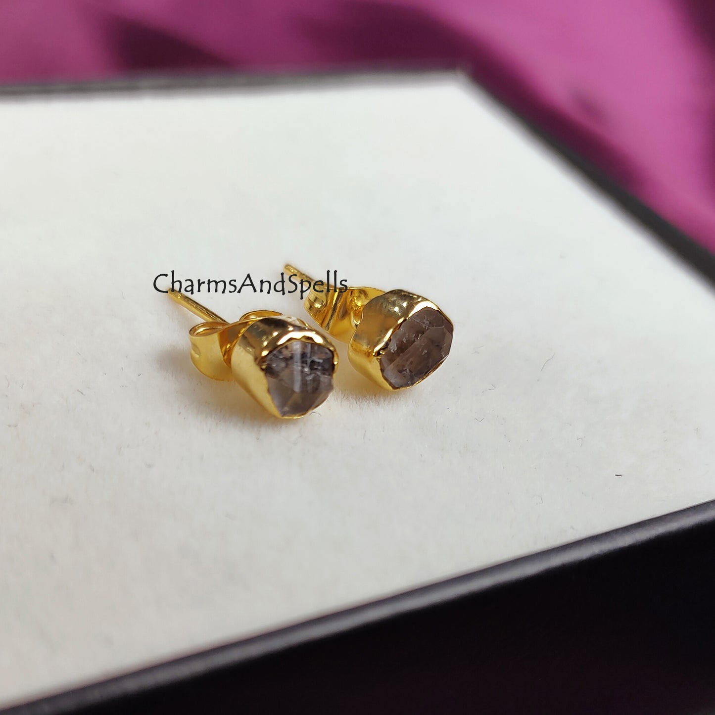 Tiny Herkimer Diamond Earrings, Birthstone Stud Earrings, Herkimer Diamond Stud Earrings, Raw Crystal Earrings, Raw Stone Earrings, Jewelry