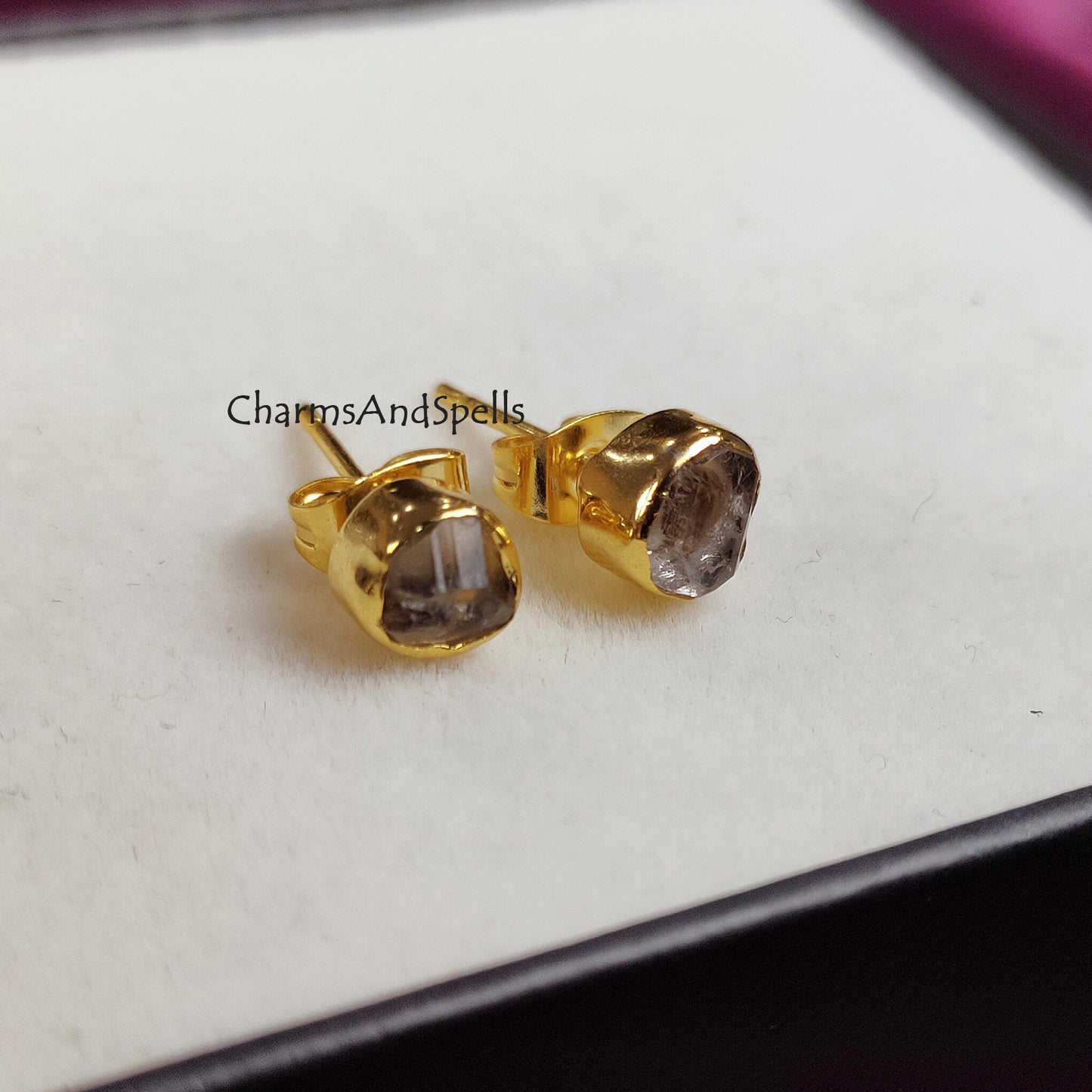 Tiny Herkimer Diamond Earrings, Birthstone Stud Earrings, Herkimer Diamond Stud Earrings, Raw Crystal Earrings, Raw Stone Earrings, Jewelry