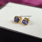 Raw Tanzanite Stud Earrings | Tiny Rough Crystal Earrings December