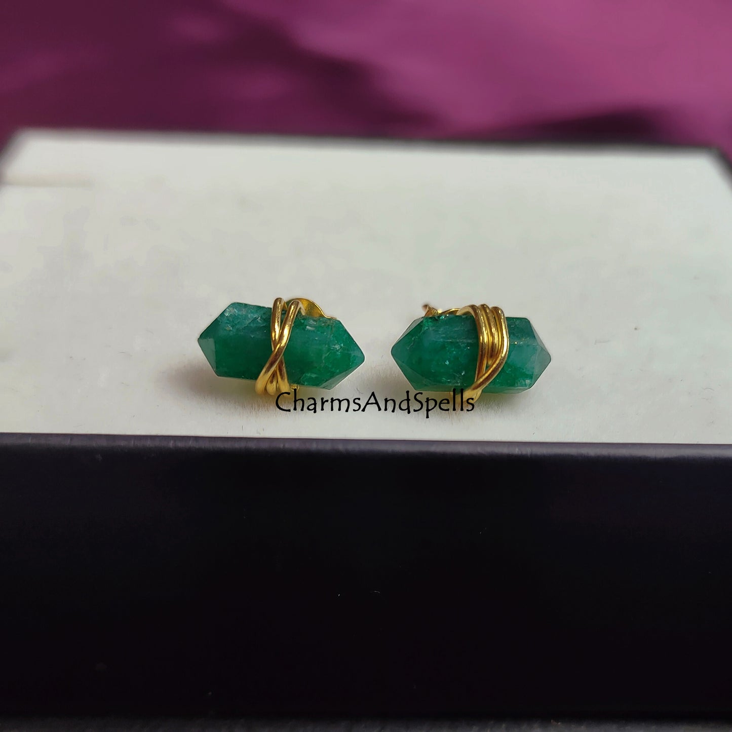 Emerald Pencil Earring Studs, Earrings for Women, Green Gemstone Earrings, Dainty Emerald Gemstone Earrings, May Birthstone, Gift For Her