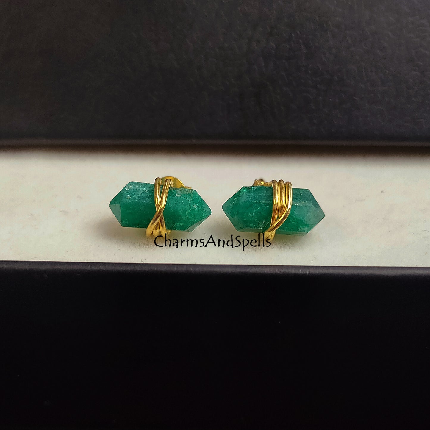 Emerald Pencil Earring Studs, Earrings for Women, Green Gemstone Earrings, Dainty Emerald Gemstone Earrings, May Birthstone, Gift For Her