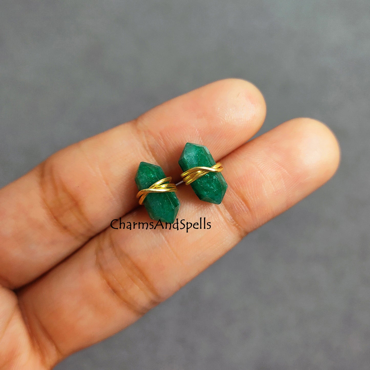 Emerald Pencil Earring Studs, Earrings for Women, Green Gemstone Earrings, Dainty Emerald Gemstone Earrings, May Birthstone, Gift For Her