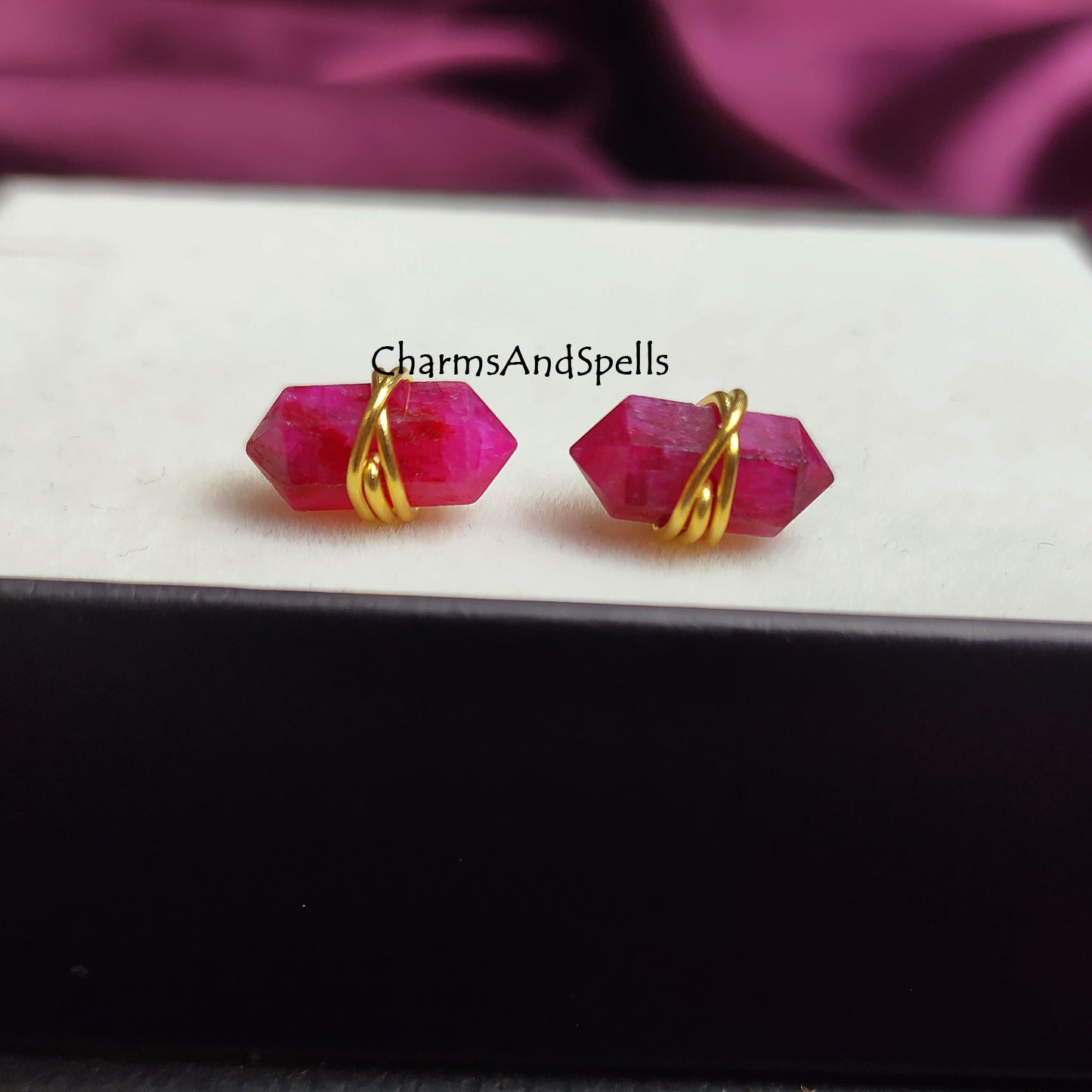 Ruby Double Point Pencil Earrings Studs, July Birthstone, Wedding Gift for Women, Pink Stud Earrings, Dainty Earrings, Gift For Mother, Gift