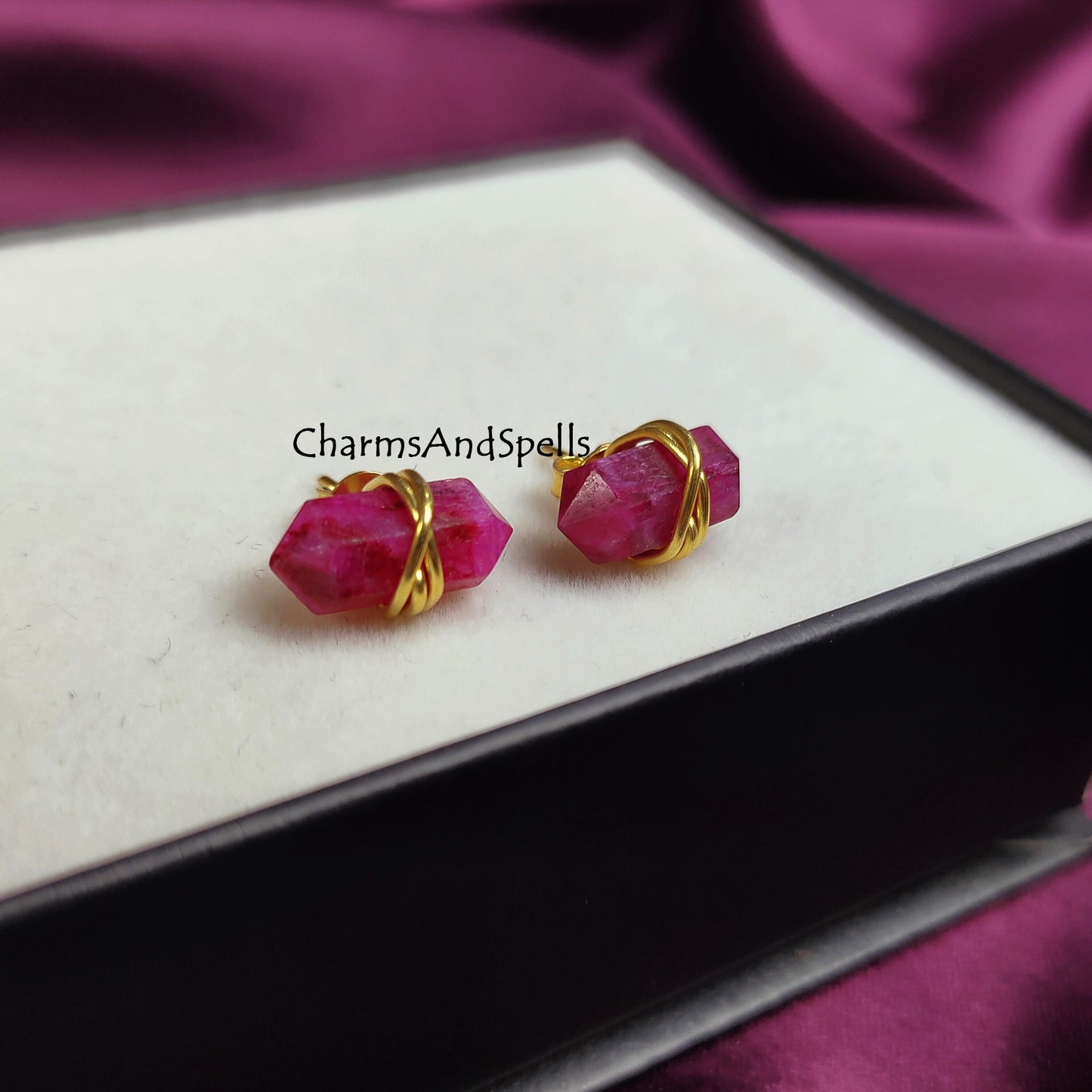 Ruby Double Point Pencil Earrings Studs, July Birthstone, Wedding Gift for Women, Pink Stud Earrings, Dainty Earrings, Gift For Mother, Gift