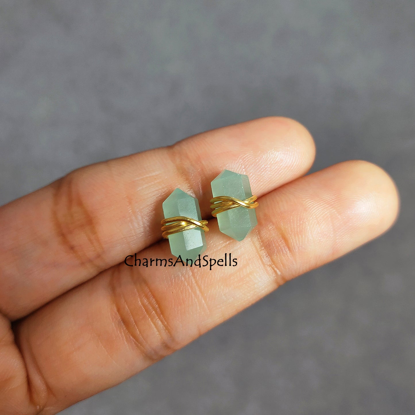 Aqua Chalcedony Studs, Minimalist Jewelry, Dainty Pencil Point Earrings, Boho Chalcedony Stud Earrings, Wire Wrap Earrings, Ethnic Earrings