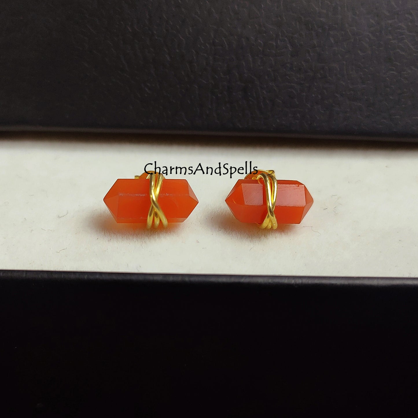 Carnelian Stud Earrings, Orange Studs, Boho Earrings, Minimalist Jewelry, Geometric Natural Stone, Spike Earrings, Pencil Point Studs, Gift