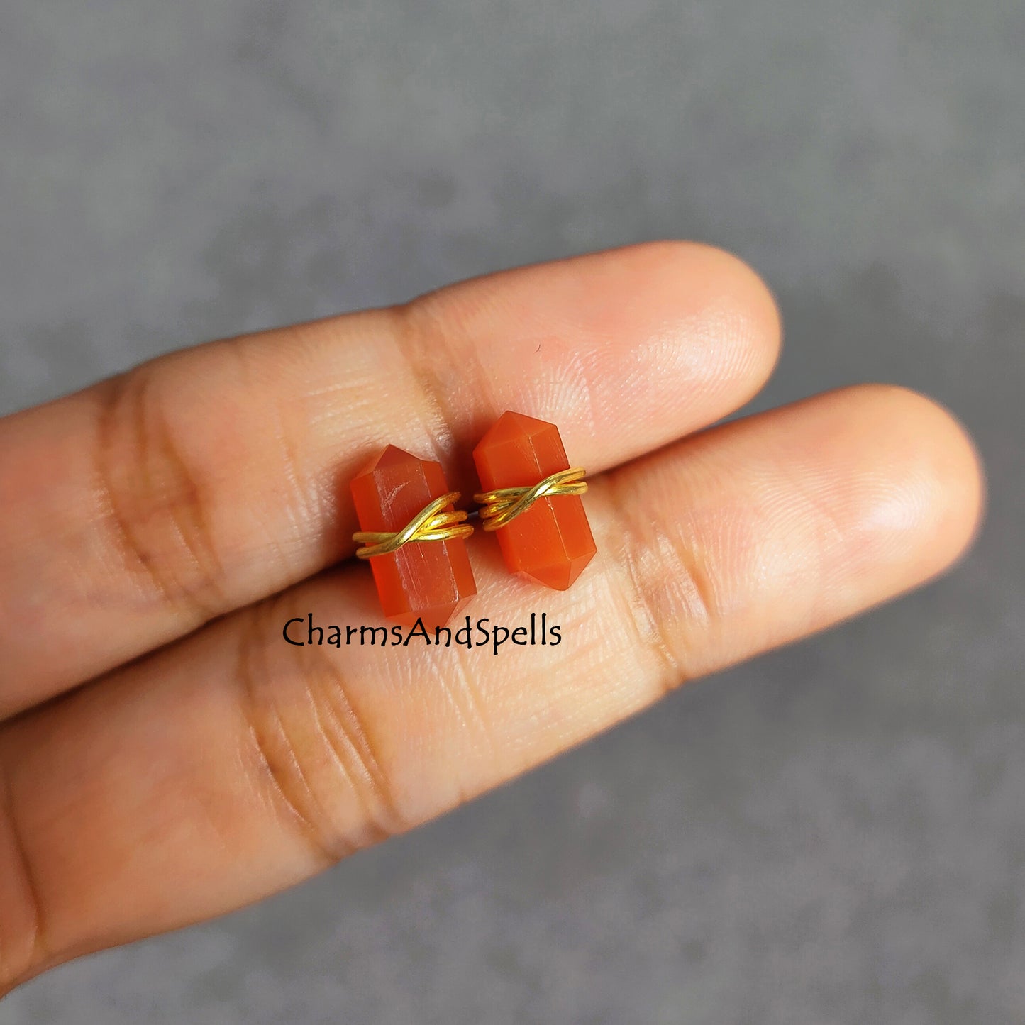 Carnelian Stud Earrings, Orange Studs, Boho Earrings, Minimalist Jewelry, Geometric Natural Stone, Spike Earrings, Pencil Point Studs, Gift