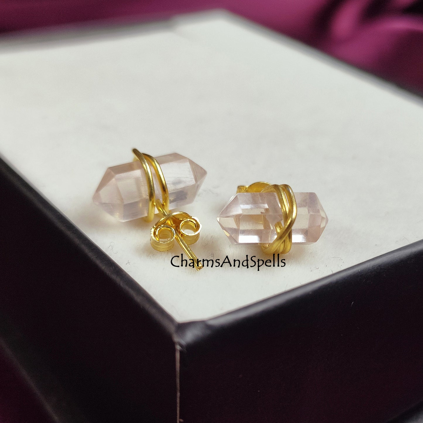 Light Pink Rose Quartz Earring Studs, Stone for Self Love, Dainty Crystal Earrings, Pencil Point Studs, Heart Chakra Stone, Gifts for Her