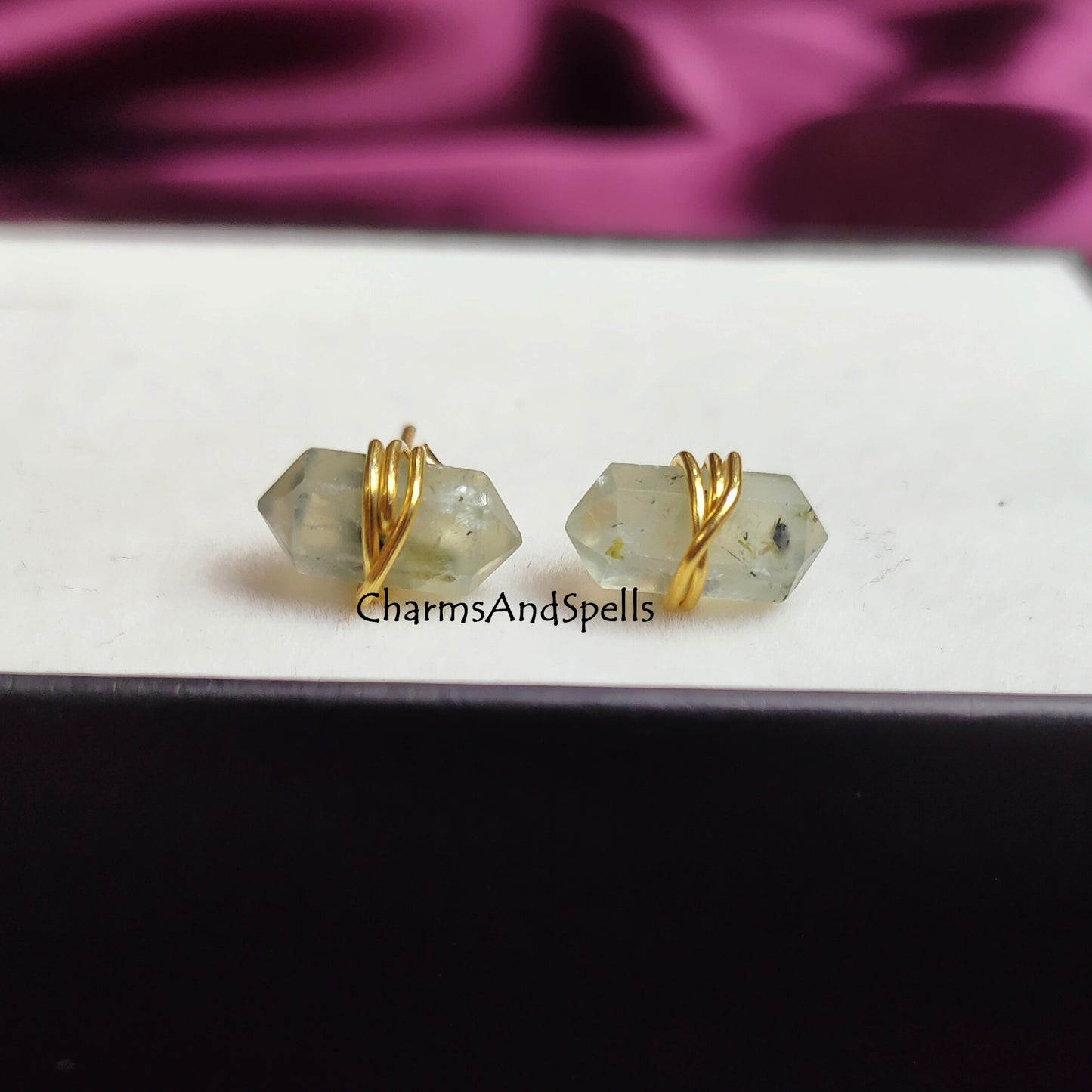 Natural Prehnite Earring Studs, Pencil Point Studs, Unconditional Love and Self- Acceptance Prehnite Stud Healing Earrings, Green Gemstone