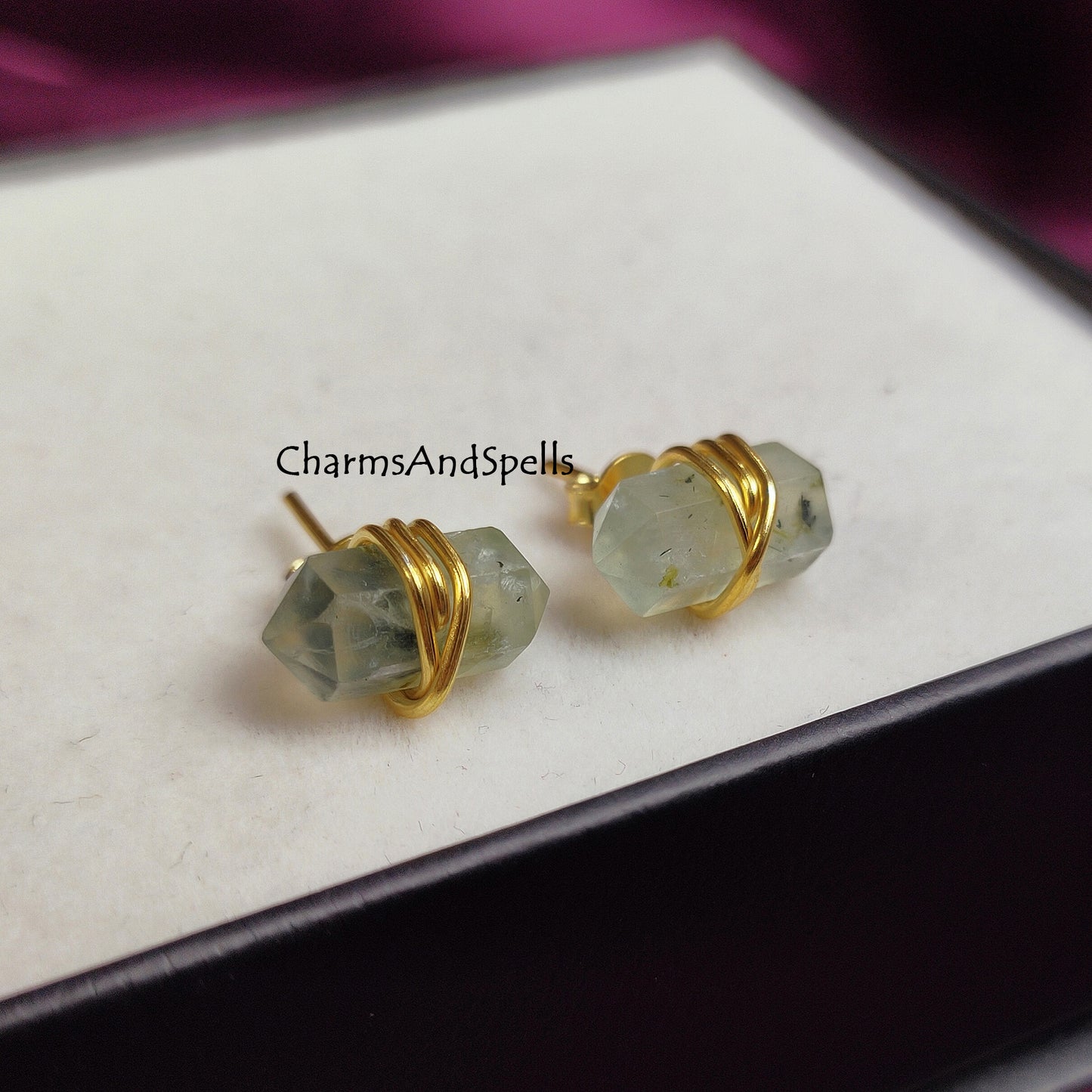 Natural Prehnite Earring Studs, Pencil Point Studs, Unconditional Love and Self- Acceptance Prehnite Stud Healing Earrings, Green Gemstone