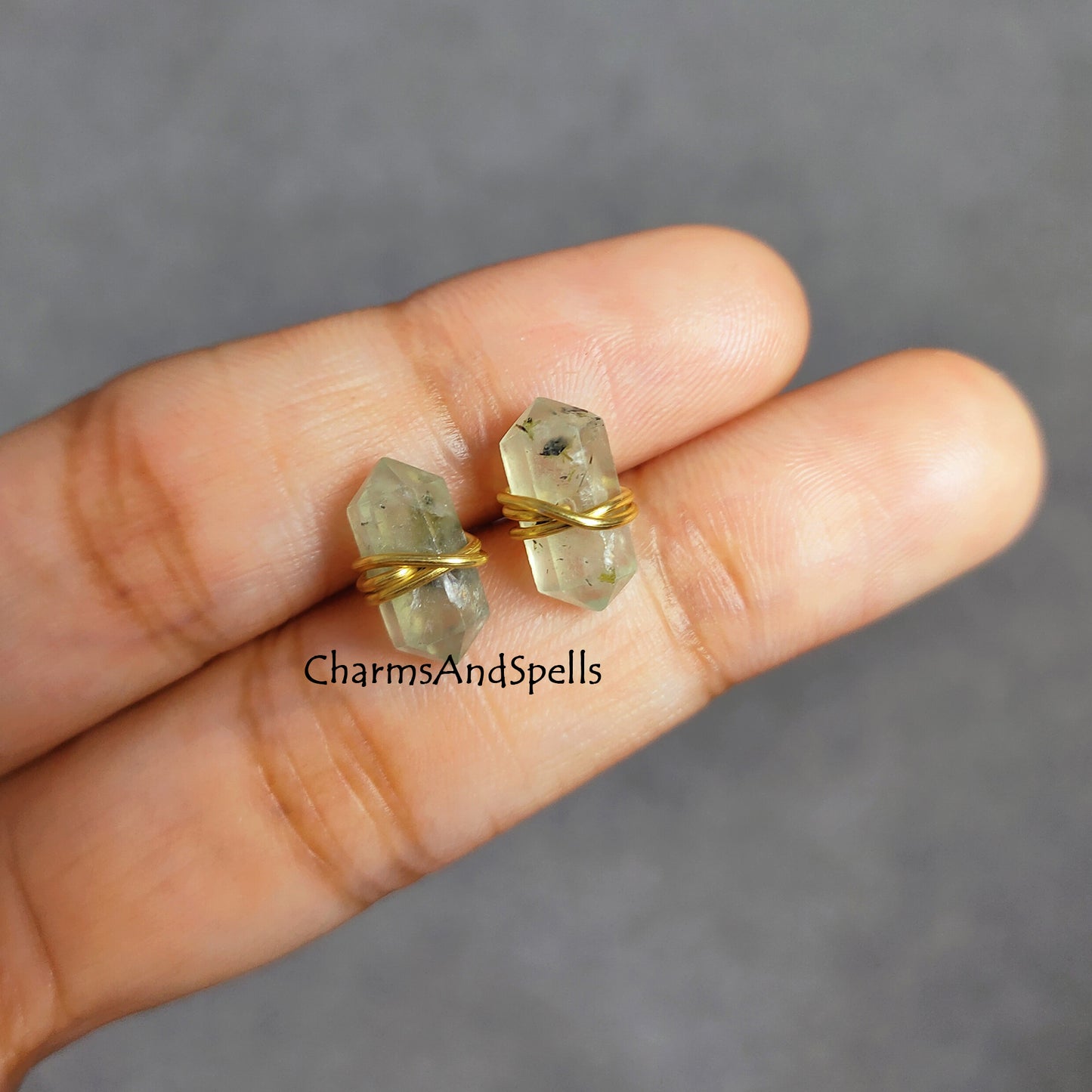 Natural Prehnite Earring Studs, Pencil Point Studs, Unconditional Love and Self- Acceptance Prehnite Stud Healing Earrings, Green Gemstone