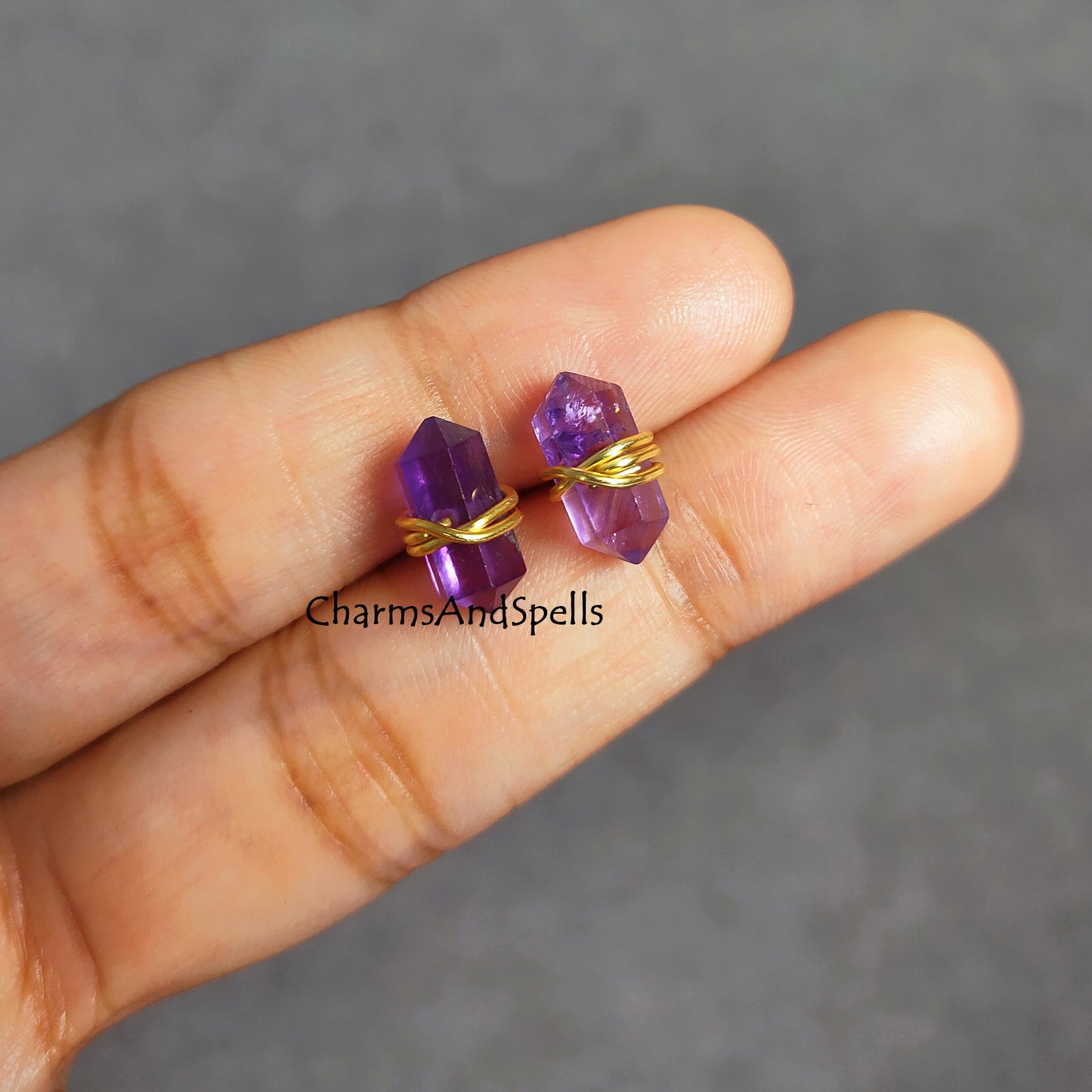 Amethyst Stud Earrings, February Birthstone Studs, Pencil Point Earrings Studs, Boho Jewelry, Minimalist Studs, Geometric Natural Stone,Gift