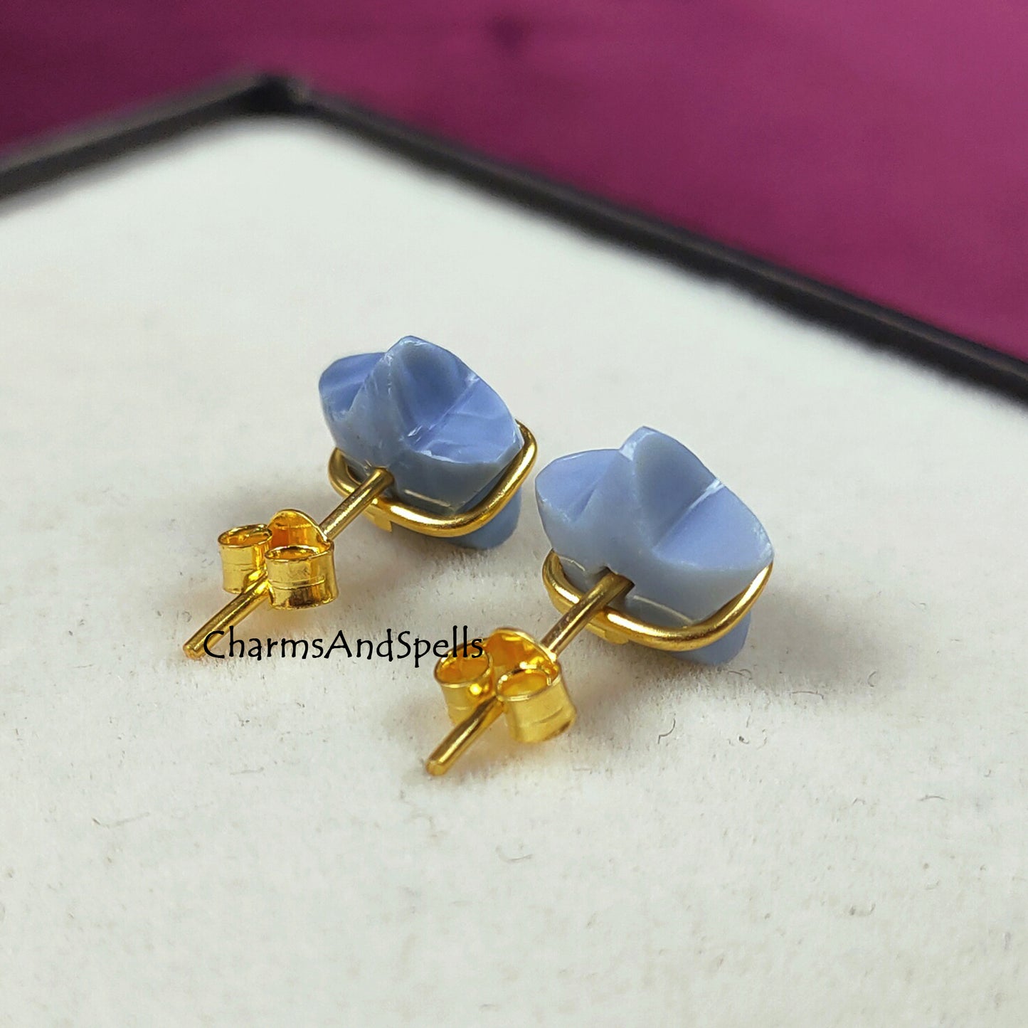 Natural Blue Opal Stud Earrings, Star Shape Opal Earrings, Blue Stone Studs, Gift For Women, Wedding Jewelry, Dainty Studs, Wire Wrap Studs