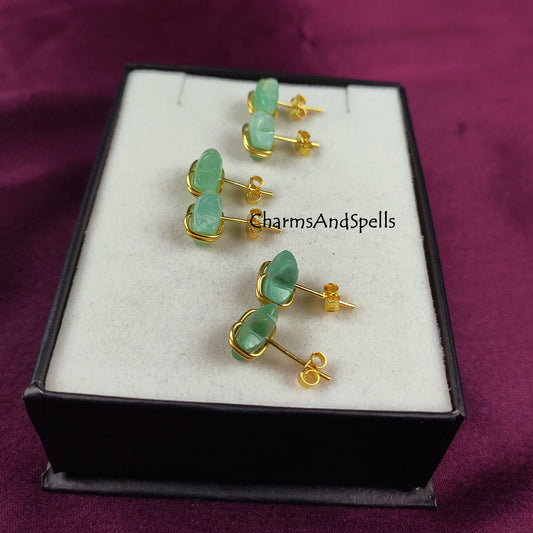 Green Gemstone Chrysoprase Stud Earrings, Healing Green Stone Earrings, Chrysoprase Jewelry, Star Shape Studs, Handmade Gift for Her, Gift