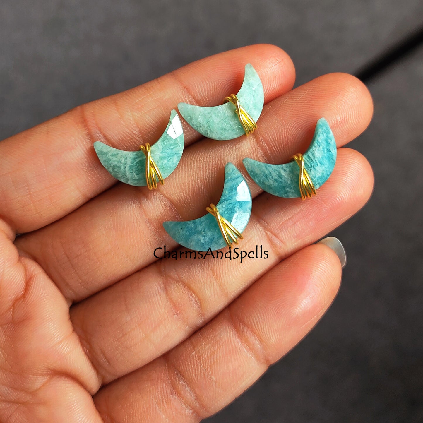 Amazonite Stud Earrings, Natural Amazonite Moons Shape Earrings, Green Amazonite Studs, Green Gemstone Earrings, Moon Shape Stone Earrings