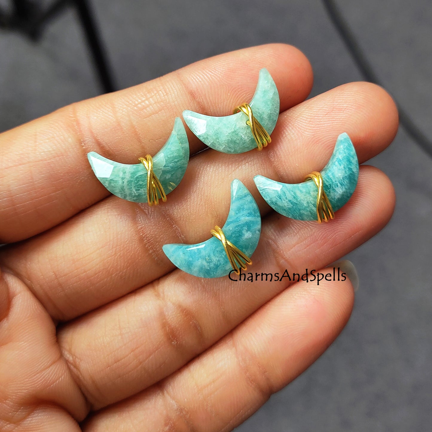 Amazonite Stud Earrings, Natural Amazonite Moons Shape Earrings, Green Amazonite Studs, Green Gemstone Earrings, Moon Shape Stone Earrings