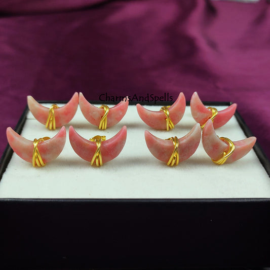 Thulite Crescent Moon Earring Studs, Thulite Earrings, Pink Thulite Earring, Love Stone, New Beginning, Gift For Women, Mother's Day Gift