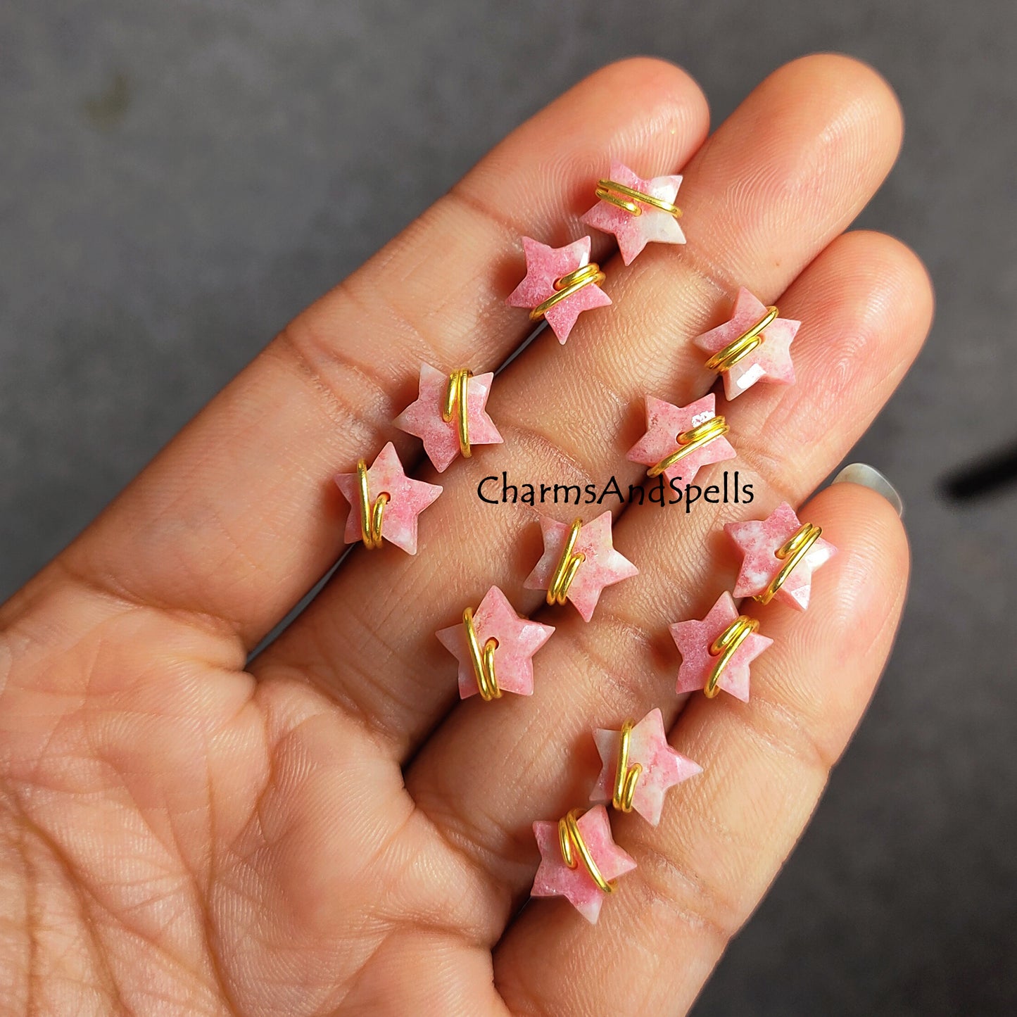 Natural Thulite Star Shape Studs, Pink Gemstone Earrings, Thulite Jewelry, Dainty Jewelry, Ethnic Jewelry, Wire Wrap Studs, Gift For Women