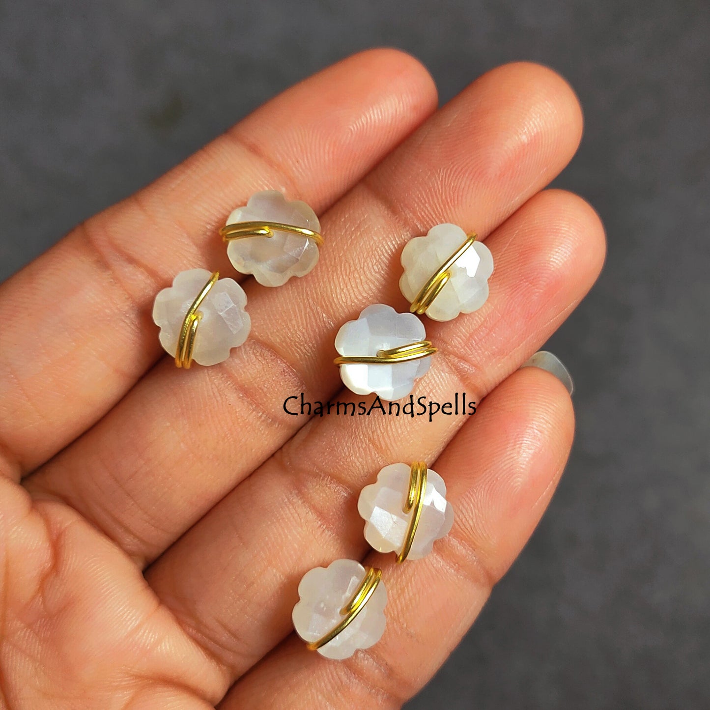 White Moonstone Stud Earrings, Flower Moonstone Earrings, Moonstone Jewelry, Wire Wrap Stud Earrings, Boho Handmade Jewelry, Gift For Women