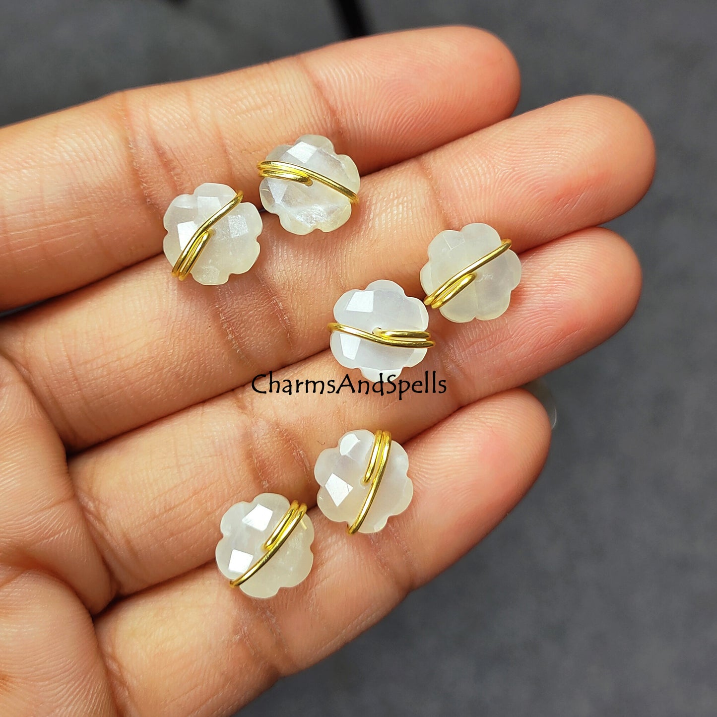 White Moonstone Stud Earrings, Flower Moonstone Earrings, Moonstone Jewelry, Wire Wrap Stud Earrings, Boho Handmade Jewelry, Gift For Women