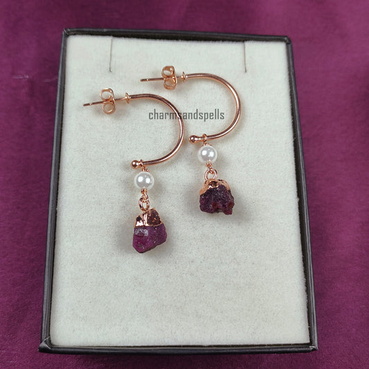 Natural Raw Ruby Earrings, Dangle Earrings, Bohemian Raw Stone Earrings, Pink Stone Semi Precious Earrings, Anniversary Gift Earring, Etsy