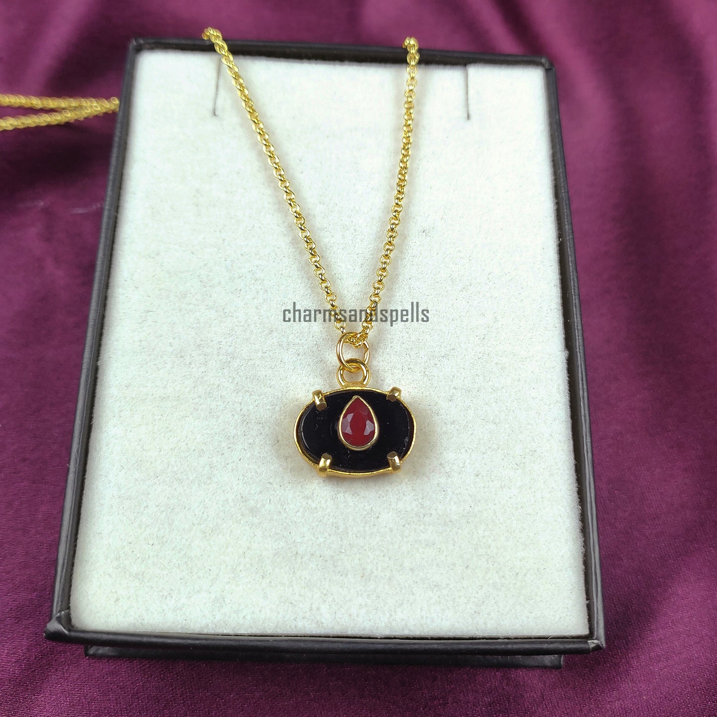 Natural Black Onyx Evil Eye Necklace, Ruby Evil Eye Necklace, Minimalist Necklace, Evil Eye Charm, Gift For Her, Birthday Gift, Gift For Mom