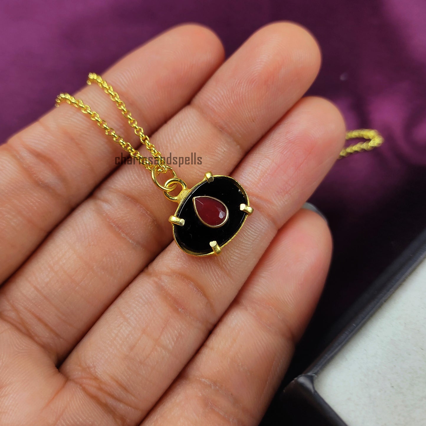 Natural Black Onyx Evil Eye Necklace, Ruby Evil Eye Necklace, Minimalist Necklace, Evil Eye Charm, Gift For Her, Birthday Gift, Gift For Mom