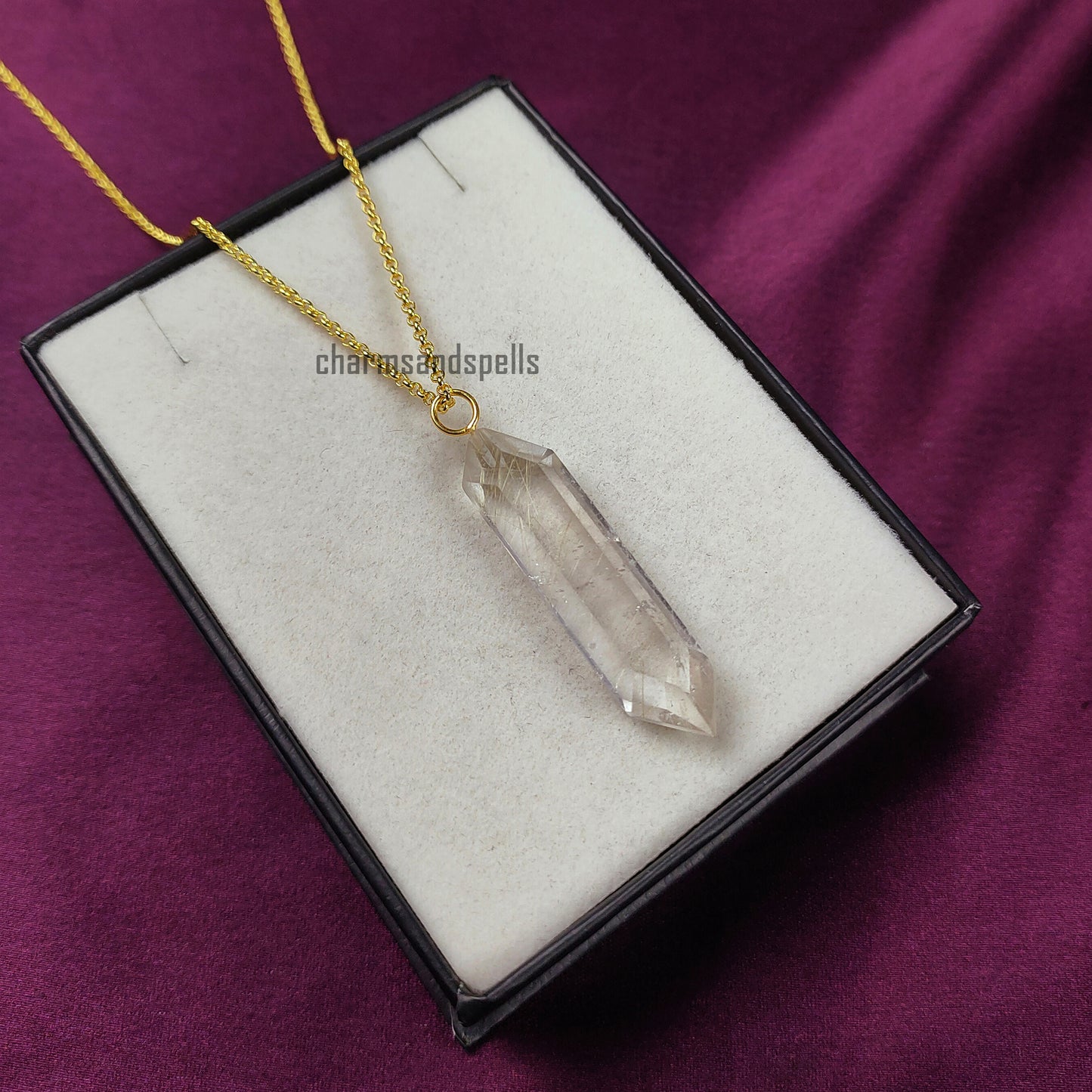 Natural Golden Rutile Double Point Necklace, Healing Crystal Necklace, Women Luck Necklace, Gift Necklace, Handmade Necklace, Gift For Her