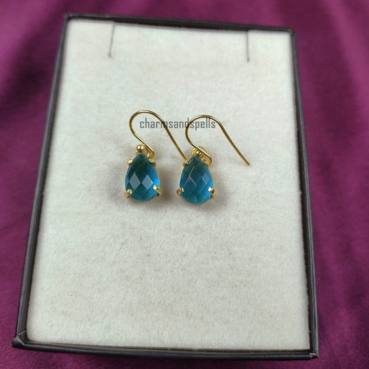 Blue Topaz Earrings, 14K Gold Plated Earrings, Swiss Blue Topaz Mothers Day Dangle Earrings, Minimalist Earrings, Blue Topaz Jewelry, Gift