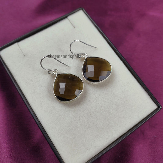 Smoky Quartz Earrings, 925 Silver Plated Earrings, Drop Earrings, Dangle Earrings, Women Earrings, Brown Earrings, Gemstone Earrings, Gift
