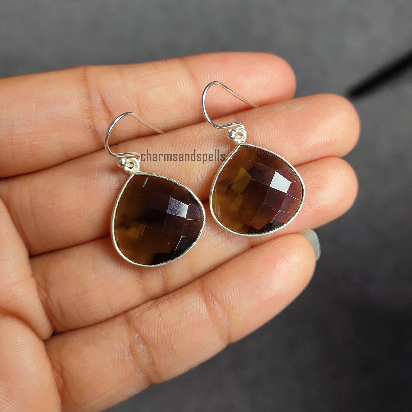 Smoky Quartz Earrings, 925 Silver Plated Earrings, Drop Earrings, Dangle Earrings, Women Earrings, Brown Earrings, Gemstone Earrings, Gift