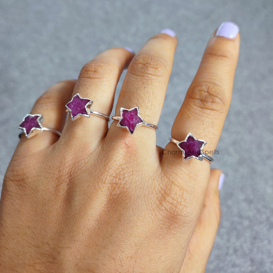 Ruby Star Ring, Electroplated Jewelry, Pink Ruby Ring, Natural Ruby Ring, Star Ring, Gemstone Ring, Birthstone Ring, Gift Jewelry, Gift