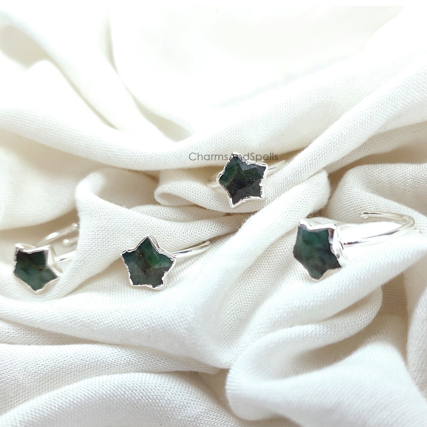 Genuine Emerald Ring, Electroplated Ring, Emerald Eternity Ring, Star Shape Emerald Jewelry, Emerald Ring for Women, Gift for Her, Gift Idea