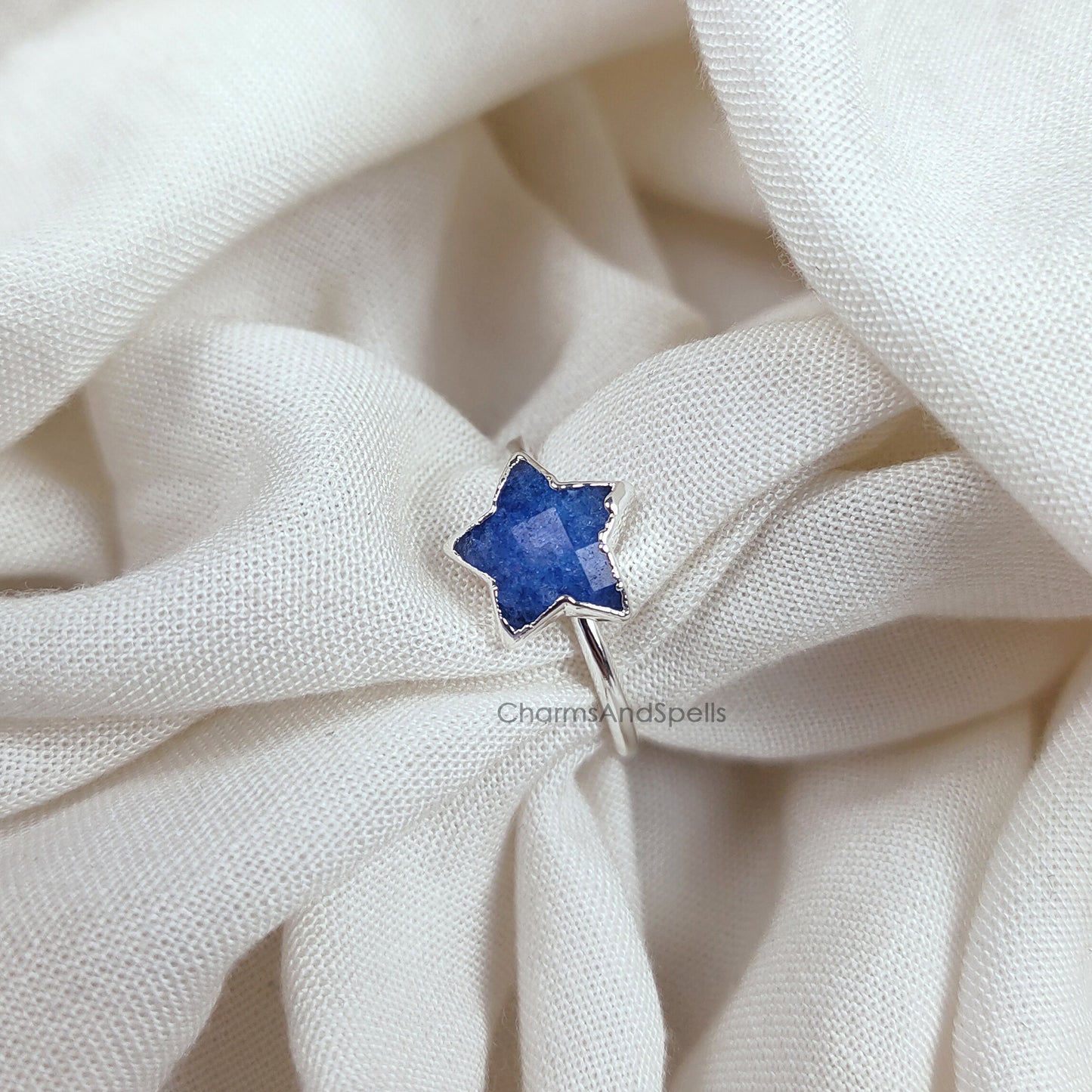 Natural Sapphire Engagement Rings for Women, Promise Ring, Dainty Silver Plated Star Ring, Electroplated Ring, Statement Gift, Gift For Mom