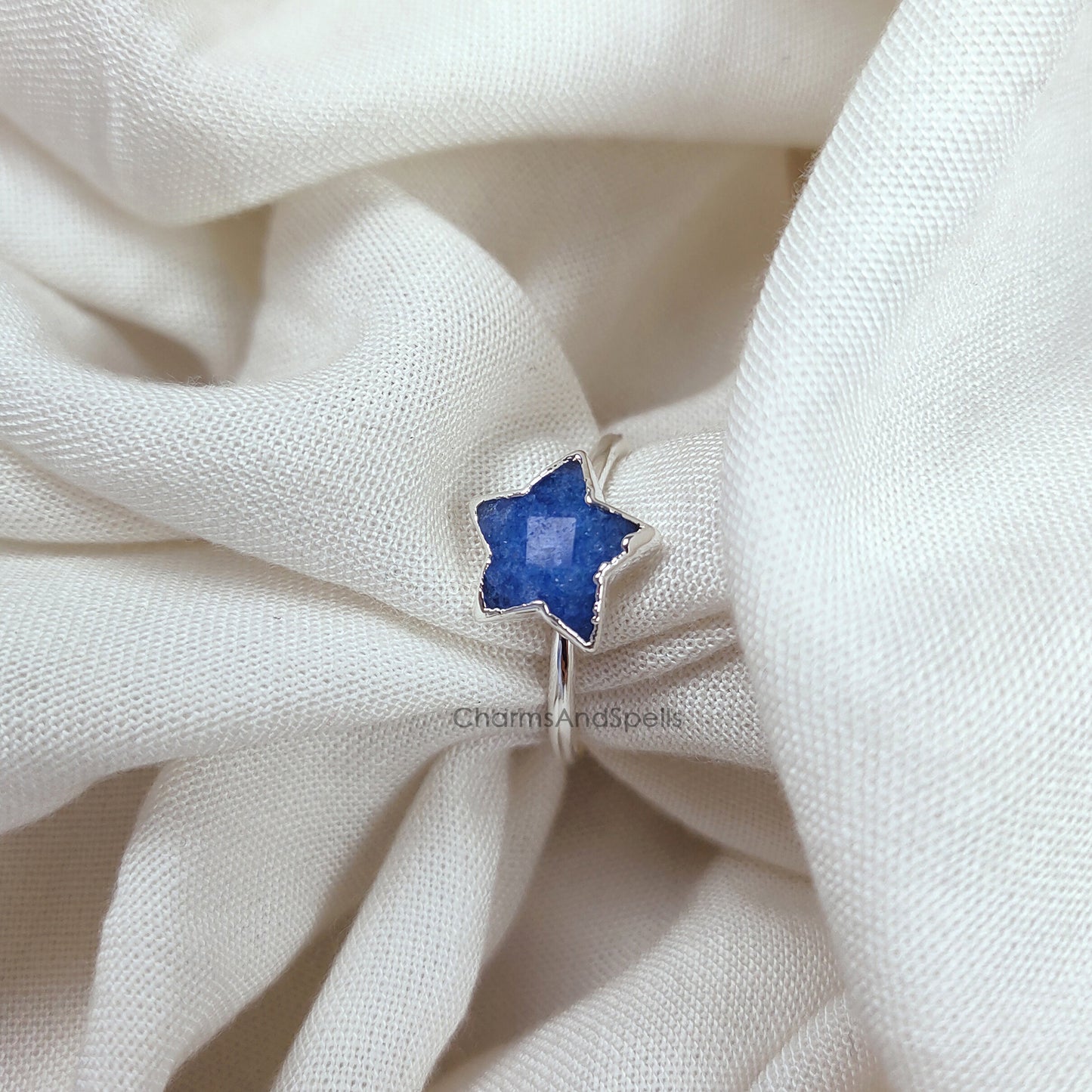 Natural Sapphire Engagement Rings for Women, Promise Ring, Dainty Silver Plated Star Ring, Electroplated Ring, Statement Gift, Gift For Mom