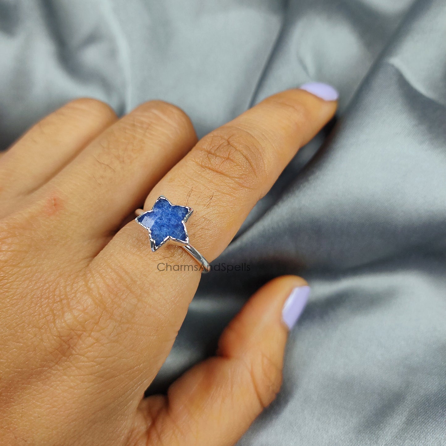 Natural Sapphire Engagement Rings for Women, Promise Ring, Dainty Silver Plated Star Ring, Electroplated Ring, Statement Gift, Gift For Mom