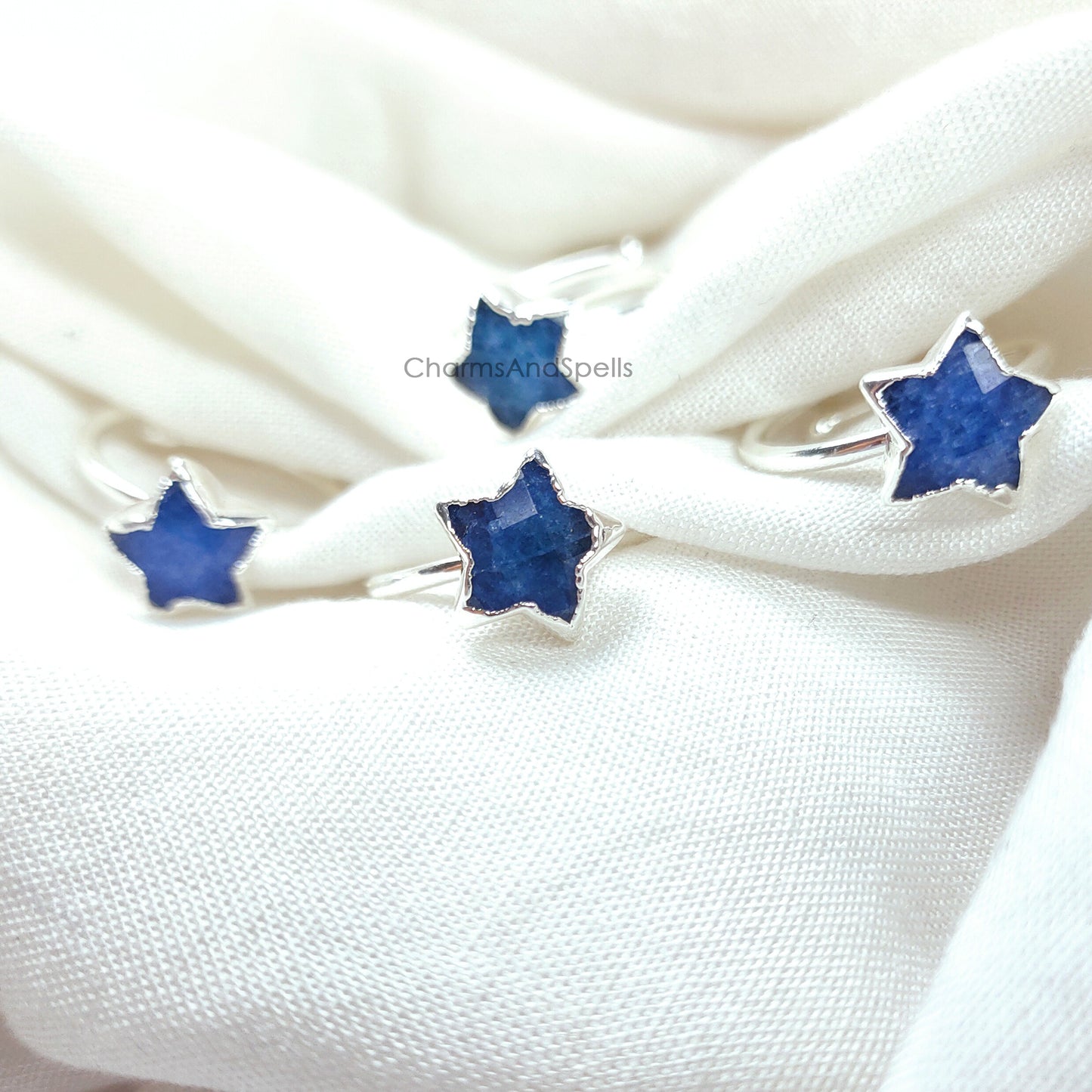 Natural Sapphire Engagement Rings for Women, Promise Ring, Dainty Silver Plated Star Ring, Electroplated Ring, Statement Gift, Gift For Mom