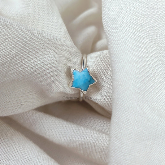 Turquoise Ring, Electroplated Ring, Blue Turquoise Ring, Healing Crystal Ring, Chunky Turquoise Ring, Turquoise Star Jewelry, Gift for Her