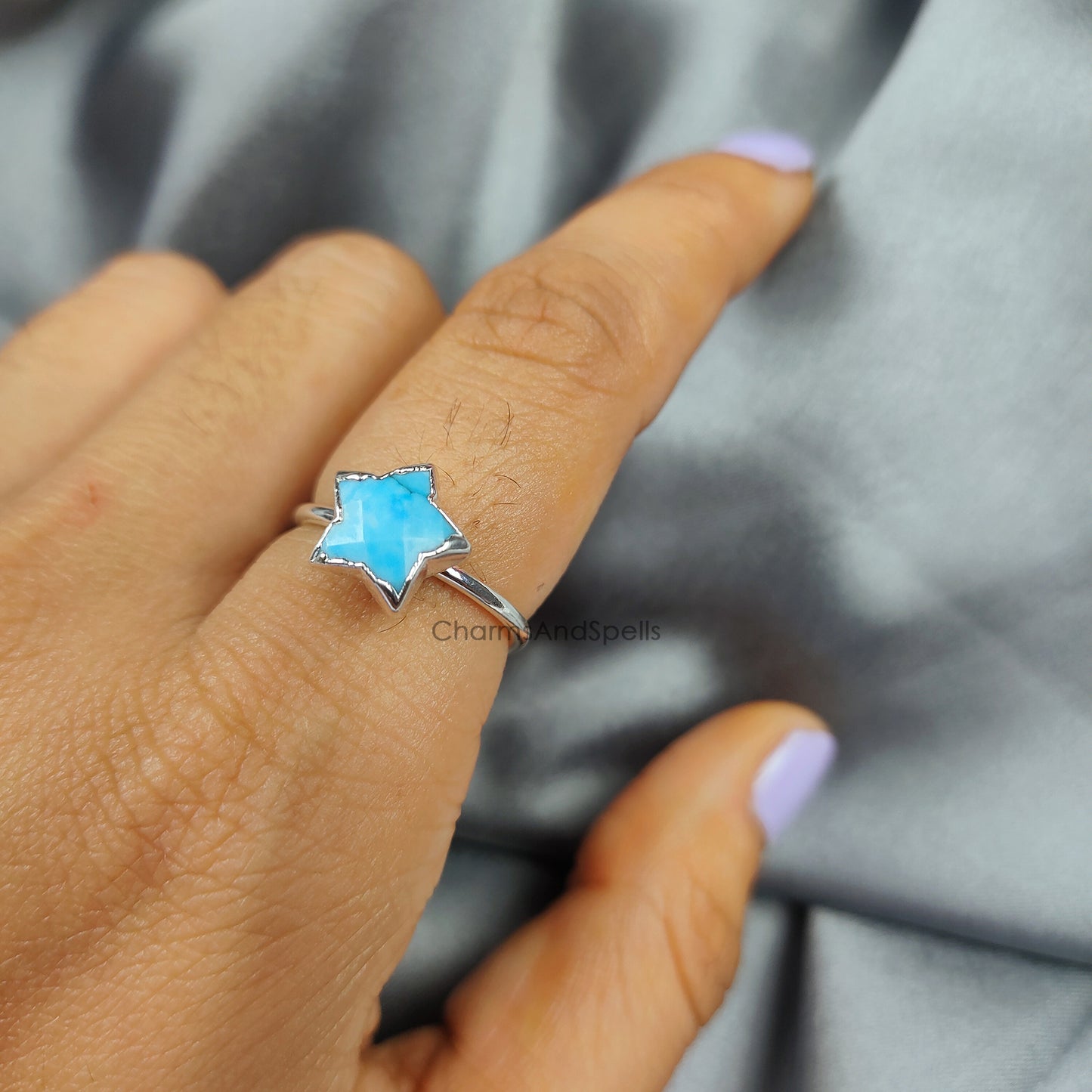 Turquoise Ring, Electroplated Ring, Blue Turquoise Ring, Healing Crystal Ring, Chunky Turquoise Ring, Turquoise Star Jewelry, Gift for Her