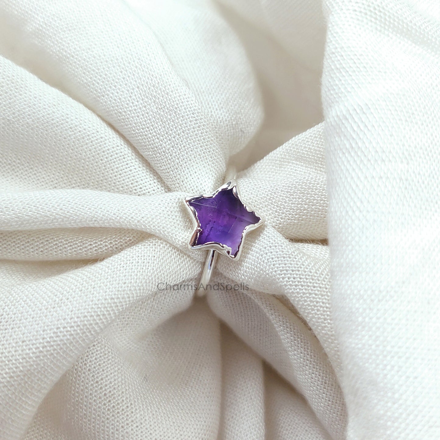 Natural Purple Amethyst Gemstone Ring, Star Shape Amethyst Ring, Electroplated Amethyst Ring, Amethyst Ring For Women, Boho Gift For Mother