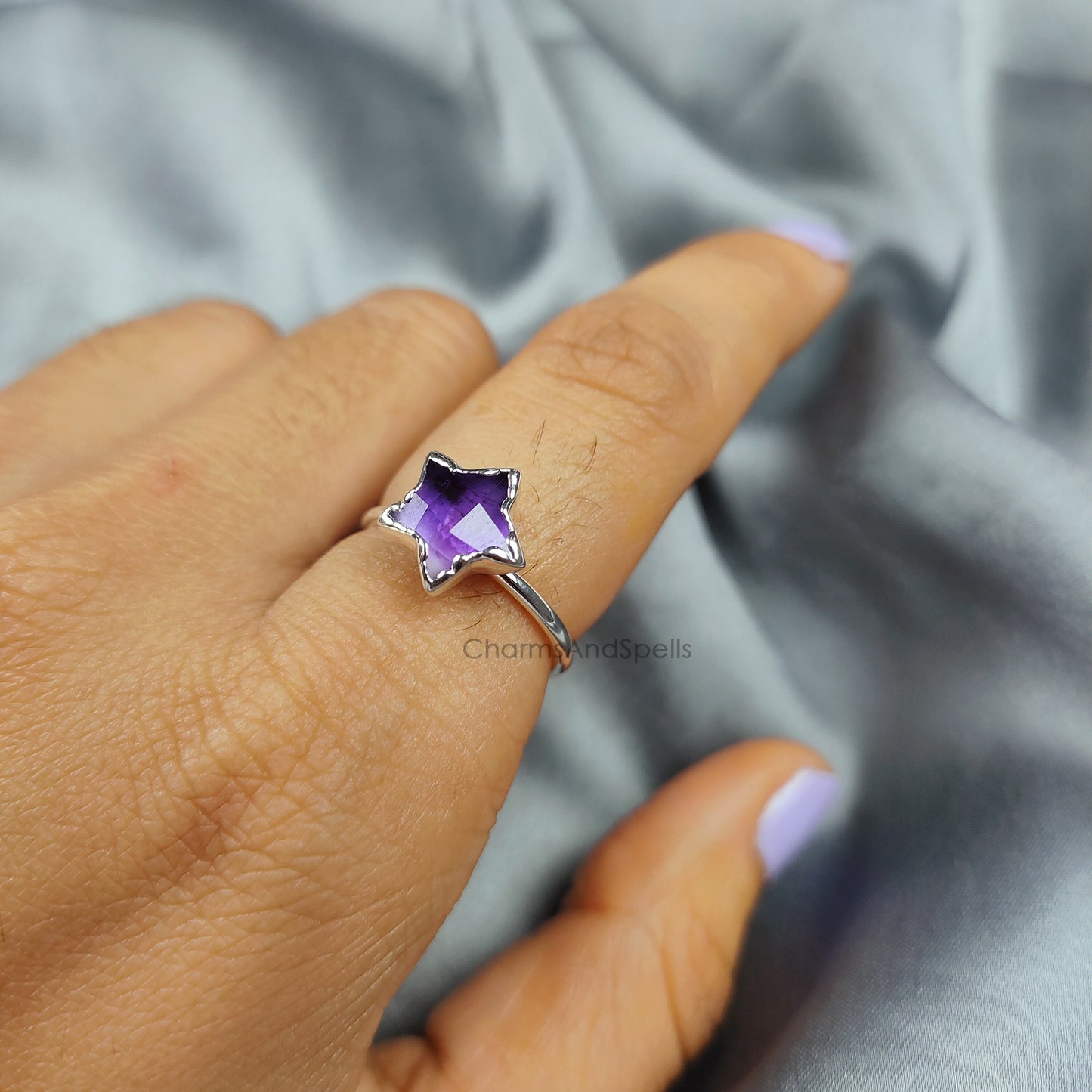 Natural Purple Amethyst Gemstone Ring, Star Shape Amethyst Ring, Electroplated Amethyst Ring, Amethyst Ring For Women, Boho Gift For Mother