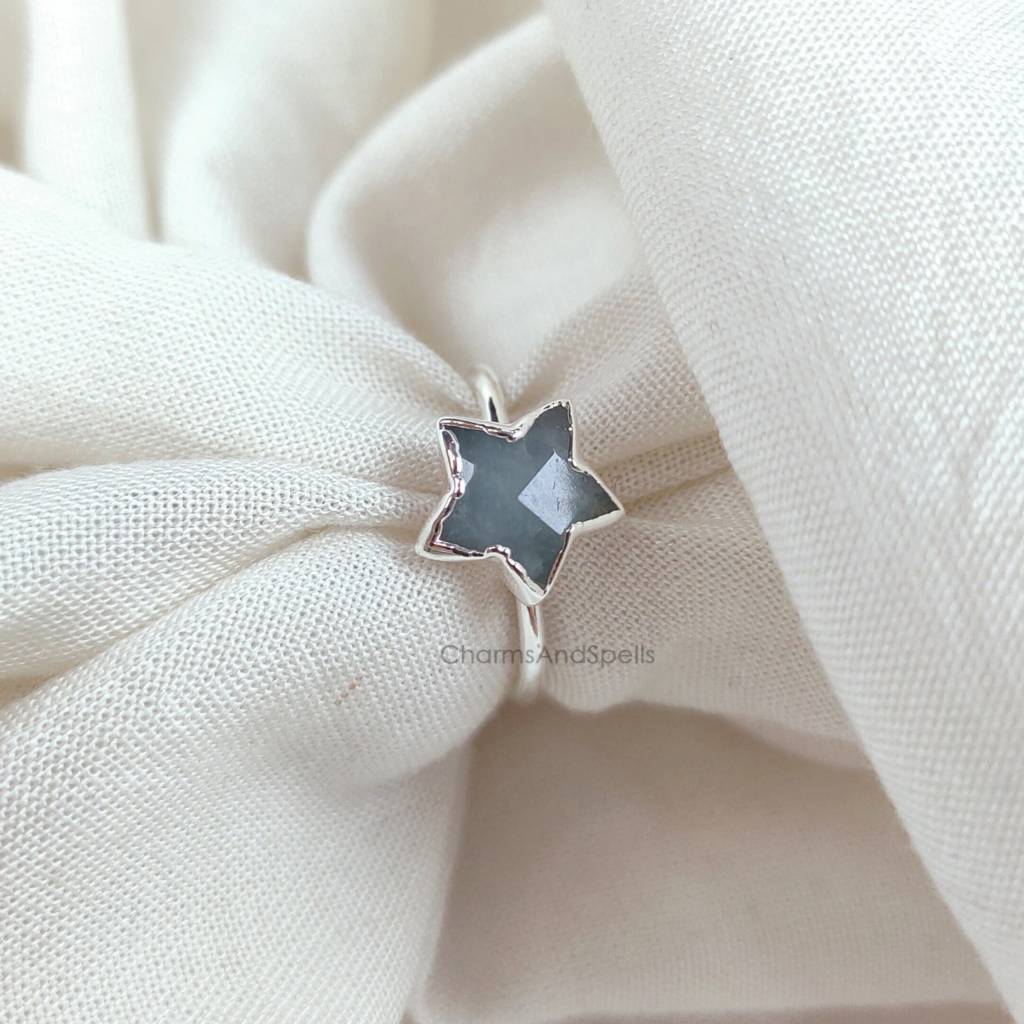 Natural Aquamarine Ring, Women Ring, Electroplated Statement Ring, Star Boho Ring, Handmade Ring, Gemstone Ring, March Birthstone Ring