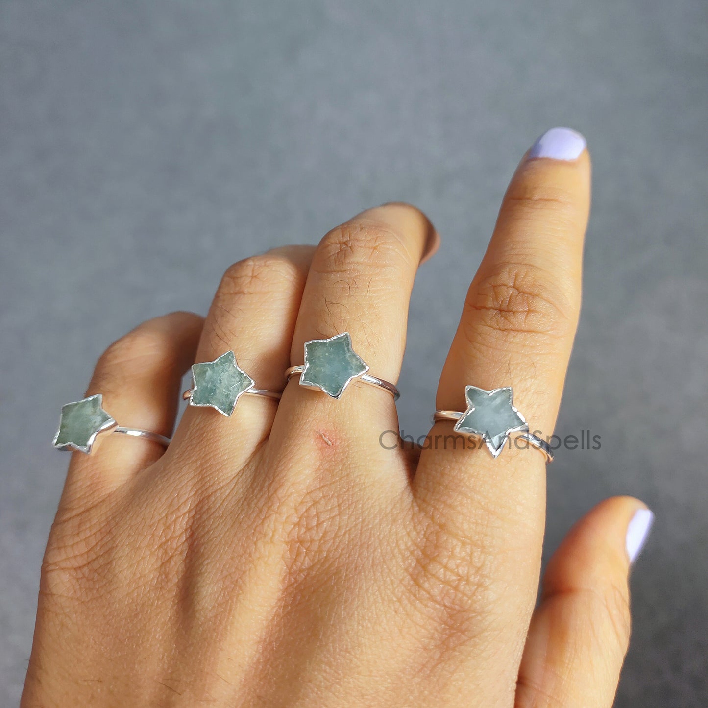 Natural Aquamarine Ring, Women Ring, Electroplated Statement Ring, Star Boho Ring, Handmade Ring, Gemstone Ring, March Birthstone Ring