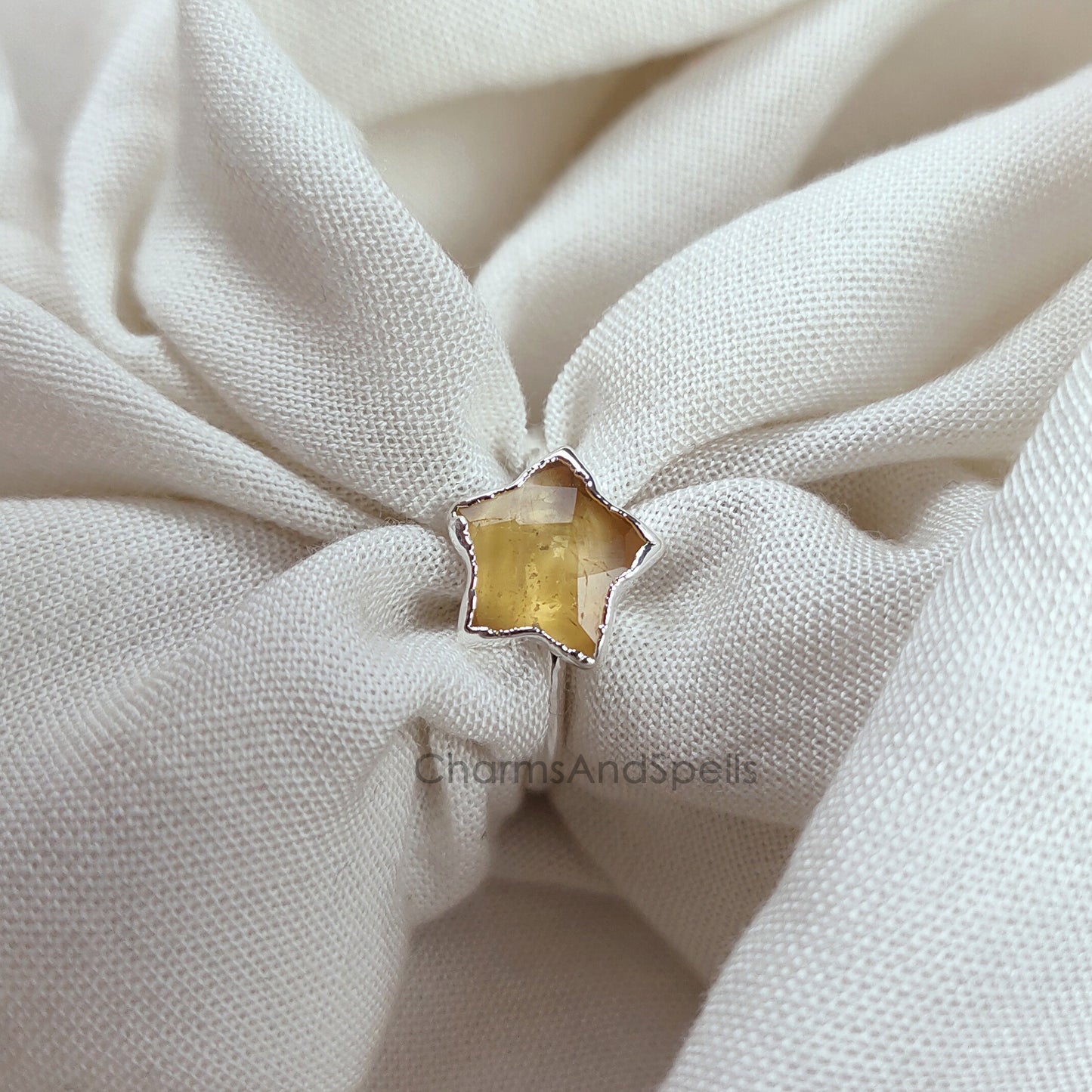 Natural Citrine Ring, Star Shape Citrine Ring, Electroplated Ring, November Birthstone Ring, Crystal Ring, Gemstone Ring, Statement Ring