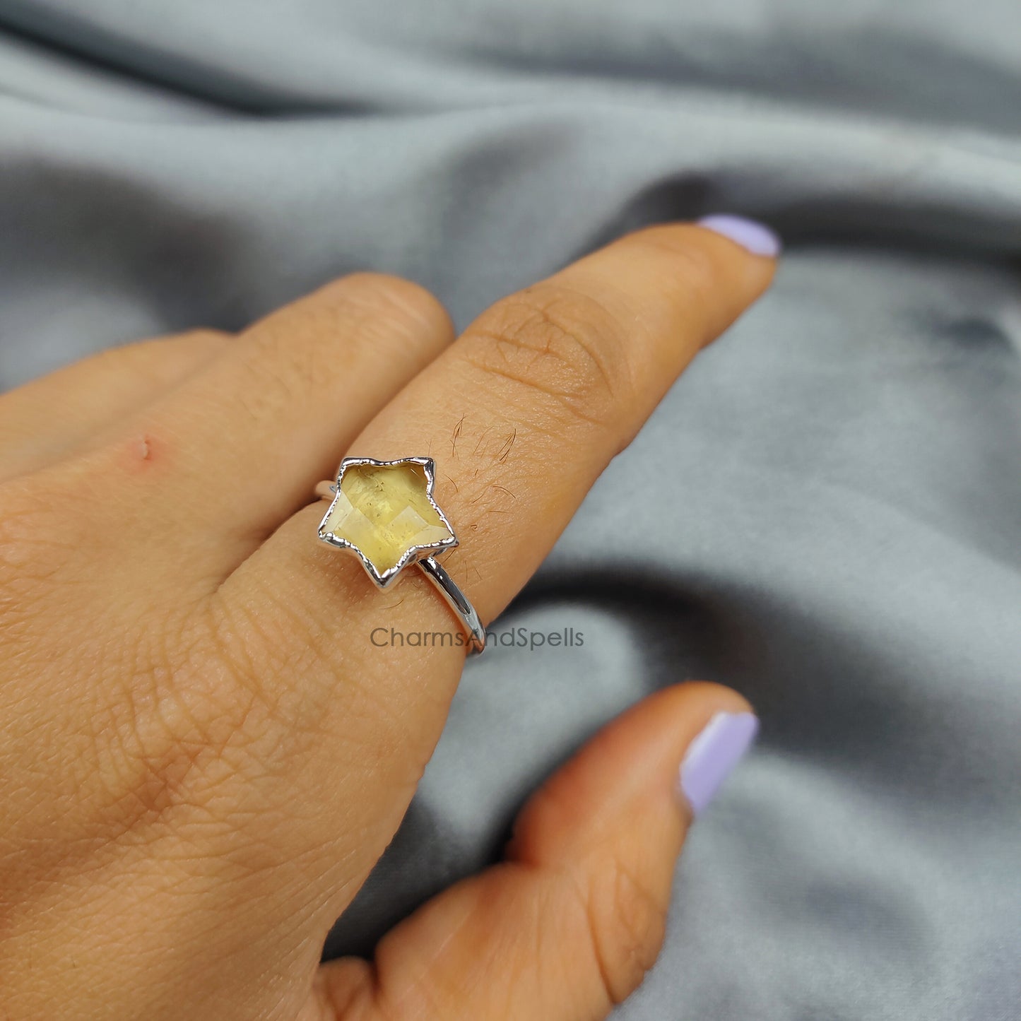 Natural Citrine Ring, Star Shape Citrine Ring, Electroplated Ring, November Birthstone Ring, Crystal Ring, Gemstone Ring, Statement Ring