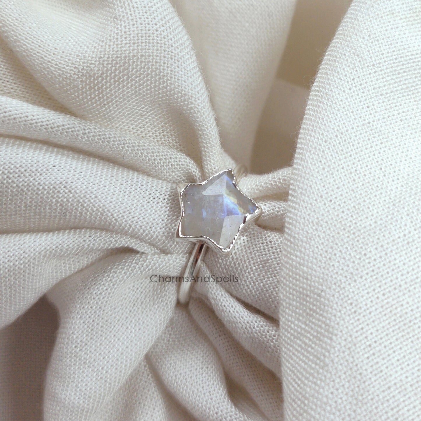 Natural Moonstone Electroplated Ring, Handmade Gemstone Ring, Statement Star Stone Ring, Hippie Bohemian Ring, June Birthstone, Gift For MOM